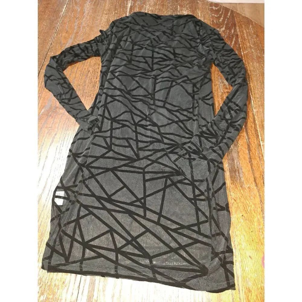 New Large 2pc Black Long Sleeve Sheer See Thru with Under Dress Mini Dress NWOT